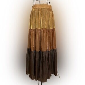 Gold & Brown Tiered Maxi Skirt | NWT | Size M
